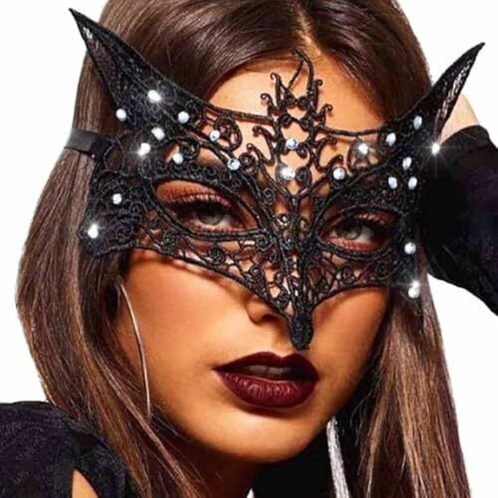 7162 Masquerade Lace Mask Fox Eye Masks Black Face Mask for Party Halloween